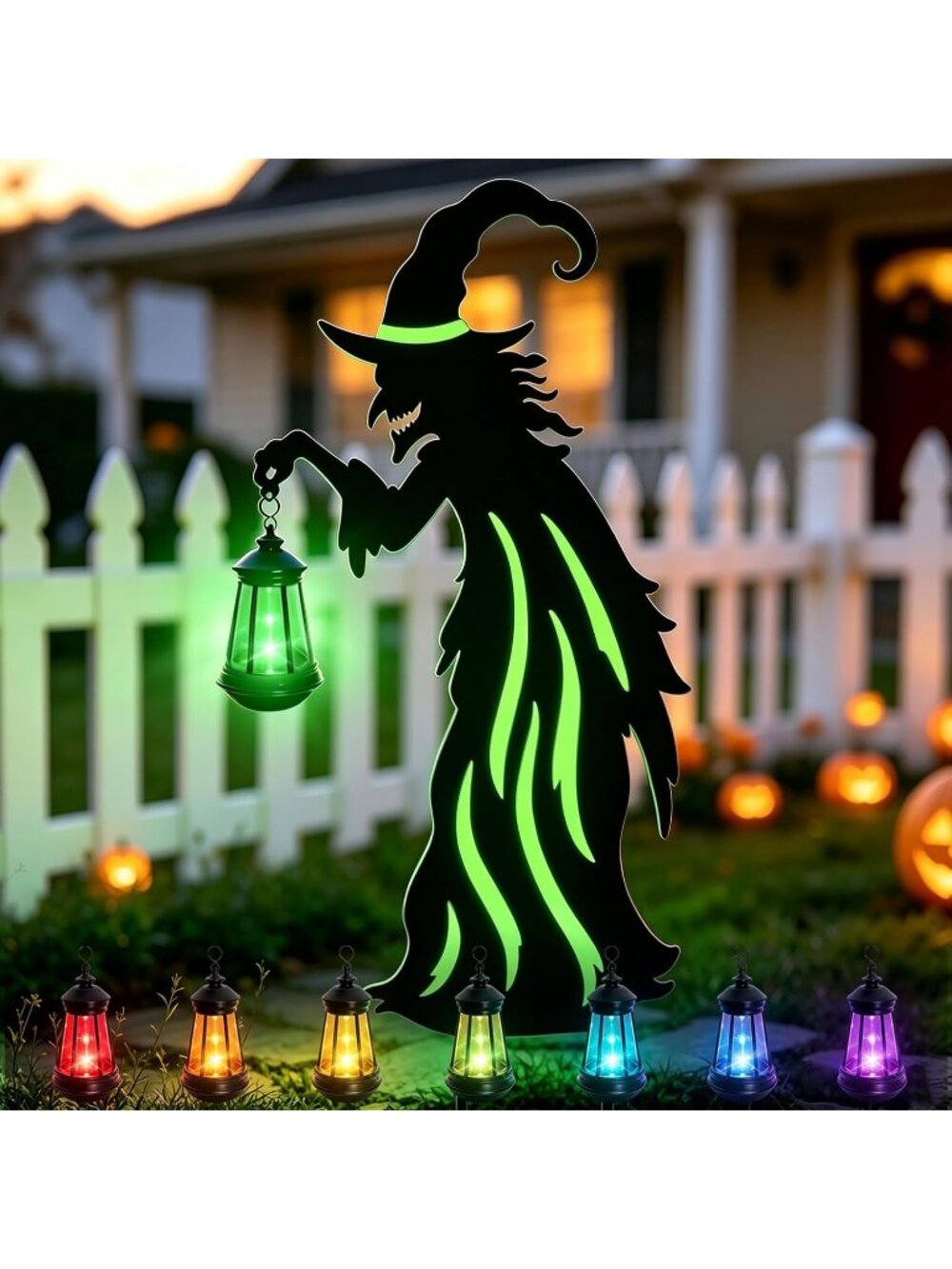 31.5"Halloween Witch Lantern Outdoor Decor Solar Lighted Witch Stake Yard Decor